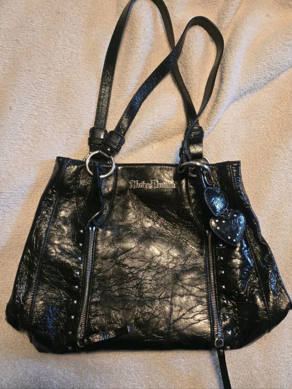 Vintage Harley Davidson Women’s Black Leather Studded Charms Purse